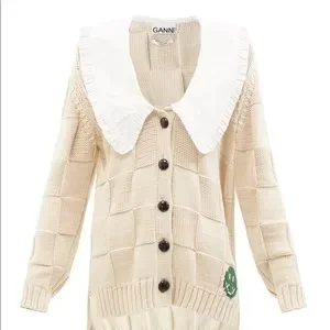 Ganni Sweaters Ganni Smiley Poplin Collar Cardigan Size Xxs